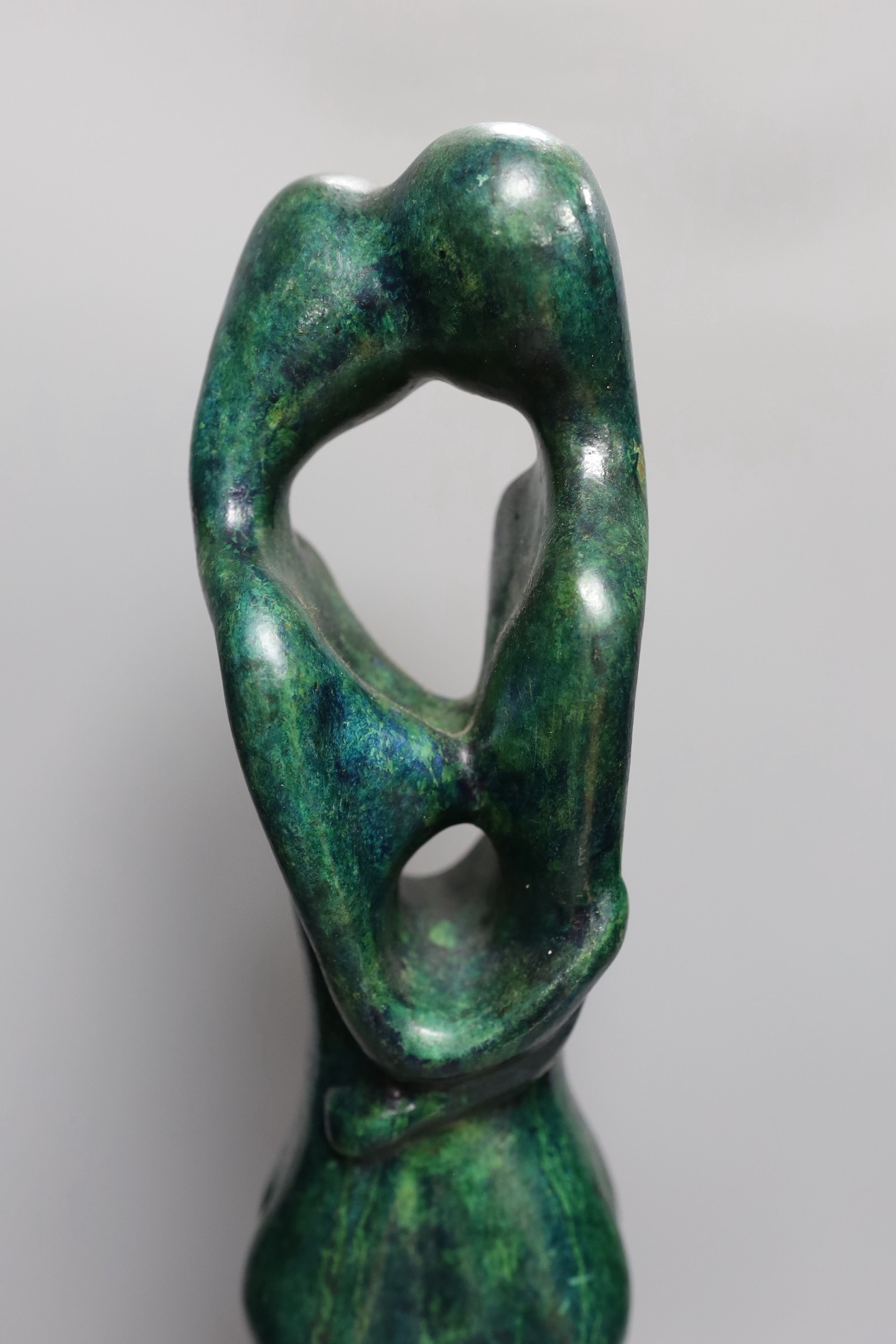 Jacob Azuelos (British Israeli, 1935-2018) contemporary sculpture, The Kiss. Patinated bronze, 59cm